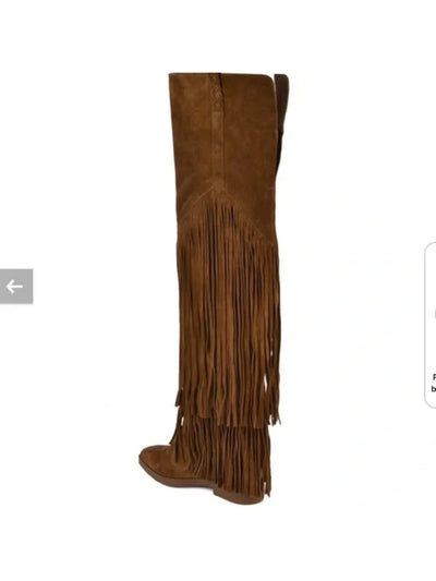 ASH Womens Brown Fringed Padded Gipsy Almond Toe Leather Boots Shoes 35