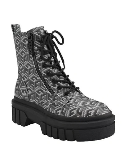 GUESS Womens Black Printed Zipper Lug Sole Ferina Round Toe Lace-Up Combat Boots 11 M