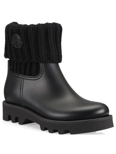 MONCLER Womens Black Logo Lug Sole Waterproof Ginette Round Toe Wedge Rain Boots 35