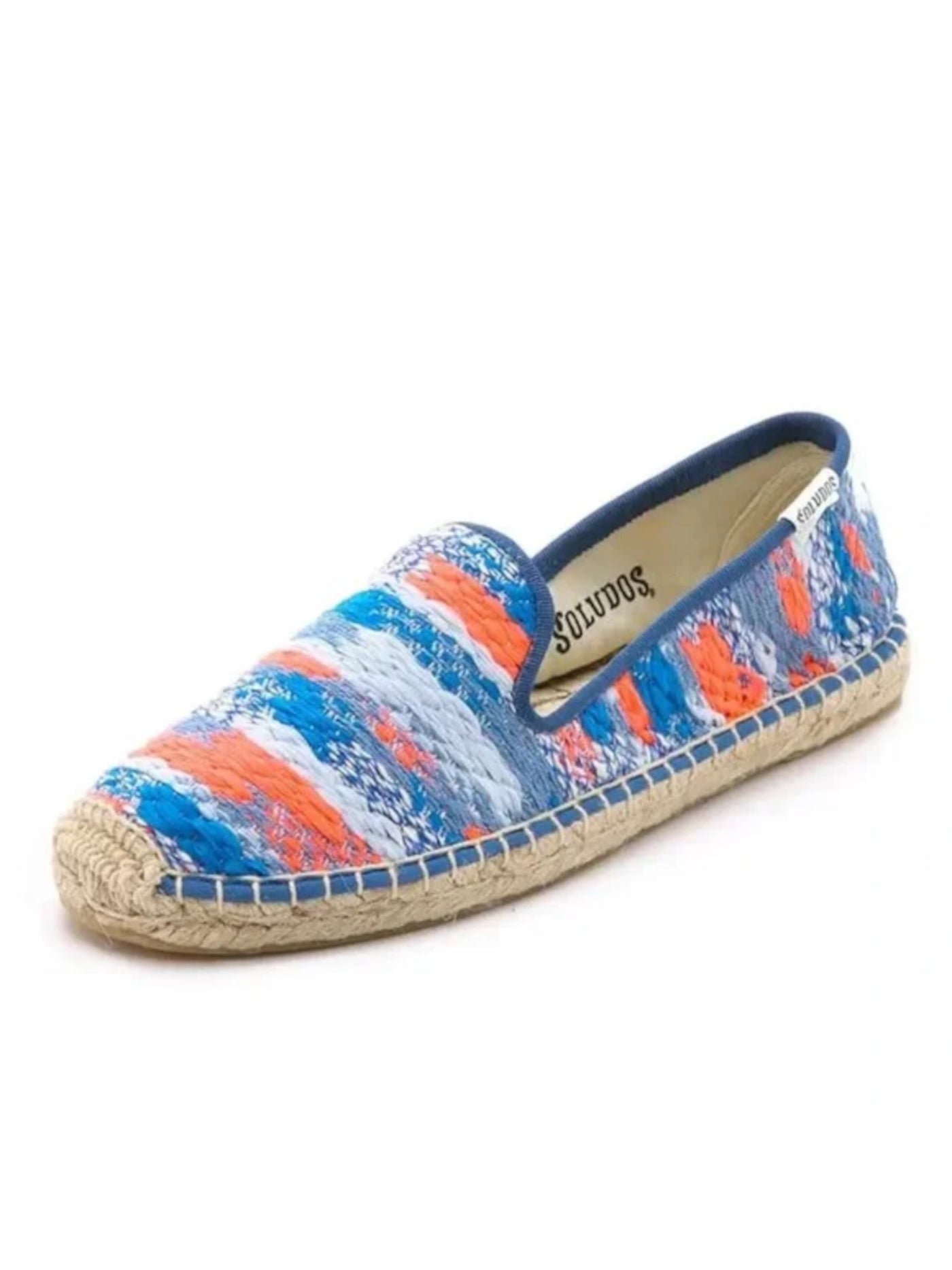 SOLUDOS Womens Blue Patterned Beef Rolled Toe Cap Round Toe Slip On Espadrille Shoes 6