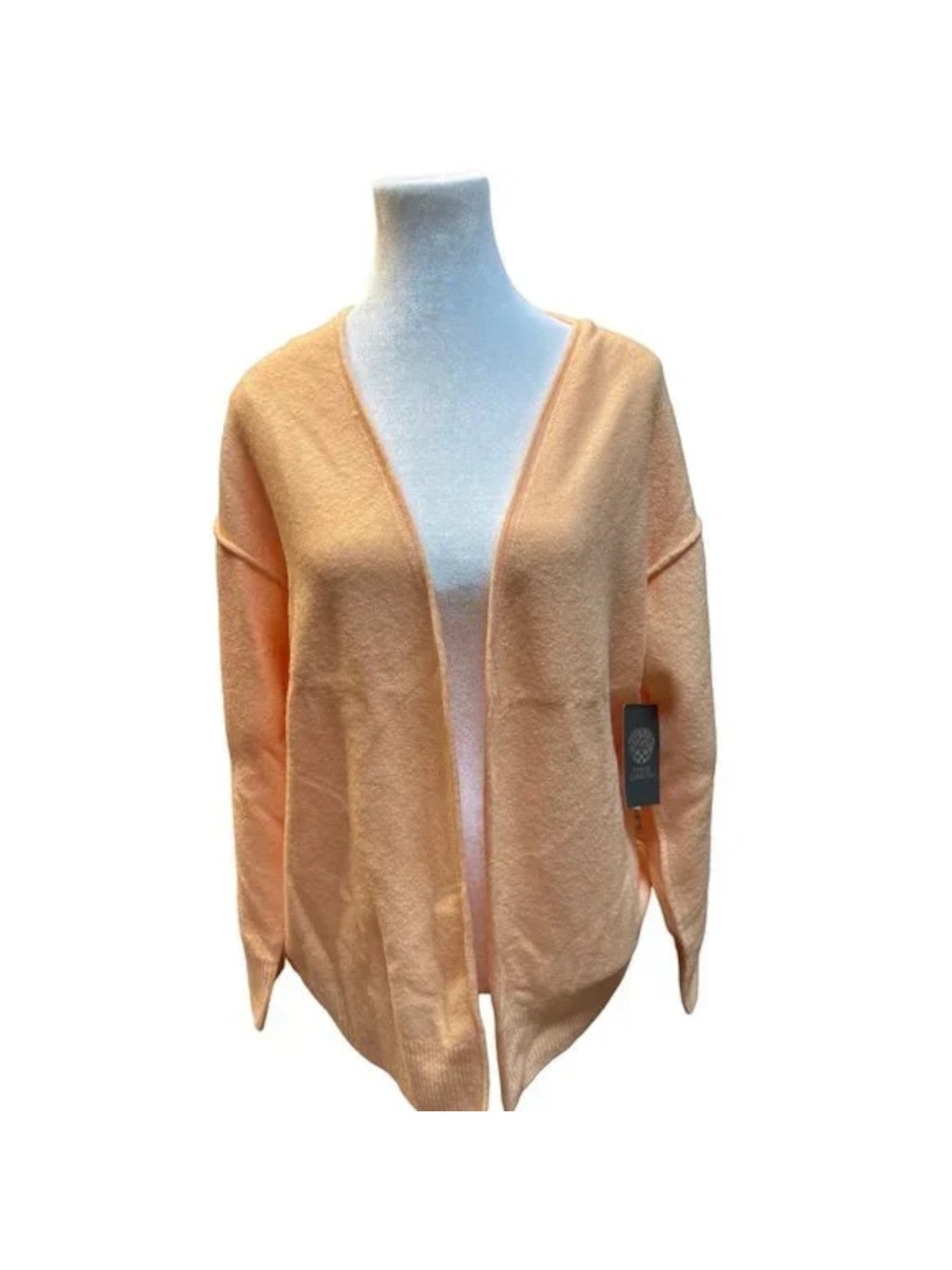 VINCE CAMUTO Womens Orange Ribbed Center Seam Long Sleeve Open Front Cardigan XS