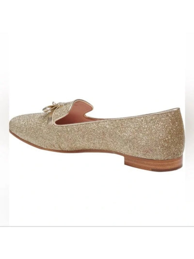 KATE SPADE NEW YORK Womens Gold Glitter Georgia Round Toe Block Heel Slip On Dress Loafers Shoes 11 B