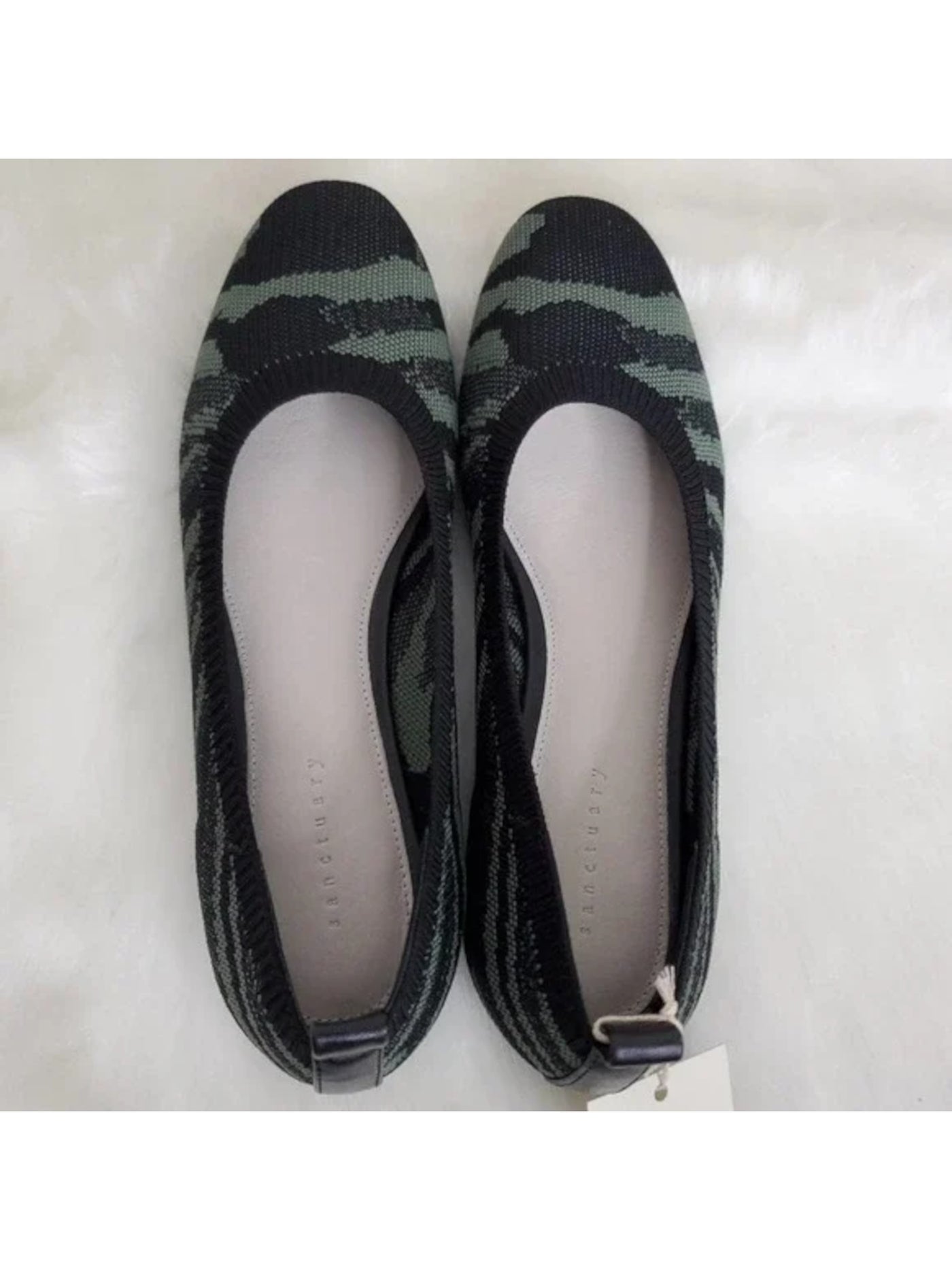 SANCTUARY Womens Green Camouflage Cushioned Stretch Social Round Toe Slip On Leather Ballet Flats 9 M