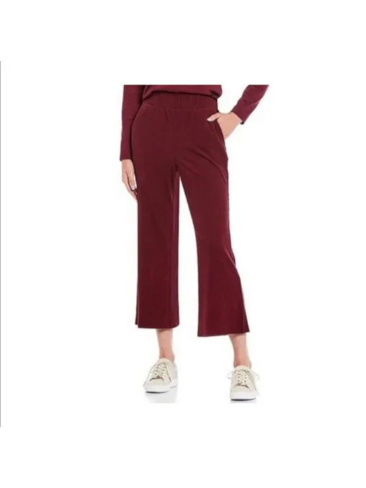 MICHAEL KORS Womens Burgundy Ribbed Pocketed Pull-on Kick-flare Cropped Pants Petites PS