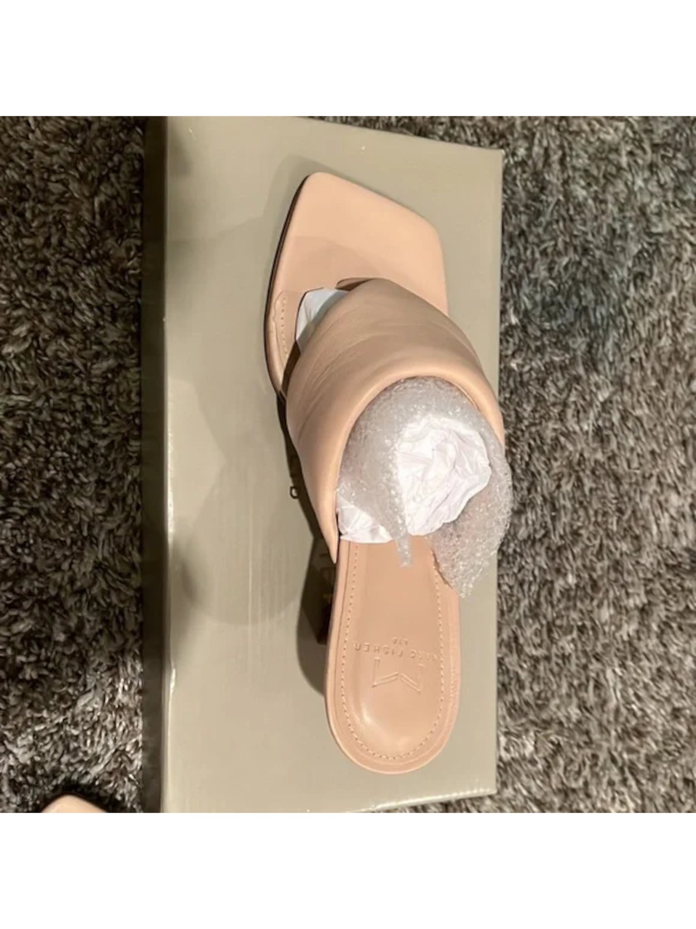 MARC FISHER Womens Beige Padded Cici Square Toe Kitten Heel Slip On Leather Thong Sandals 9.5 M