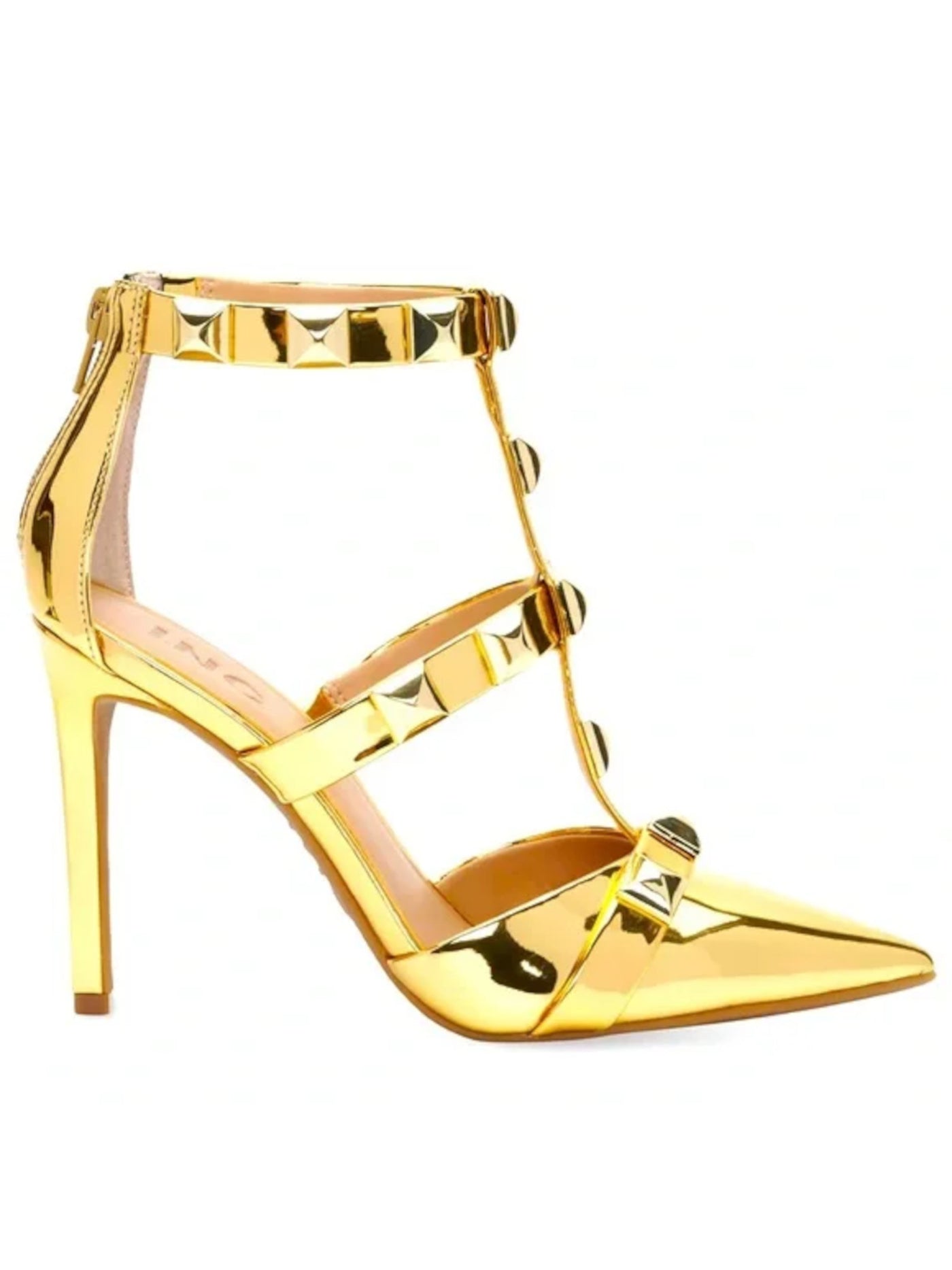 INC Womens Gold Strappy Studded Goring Syndia Pointed Toe Stiletto Zip-Up Dress Sandals Shoes 5 M