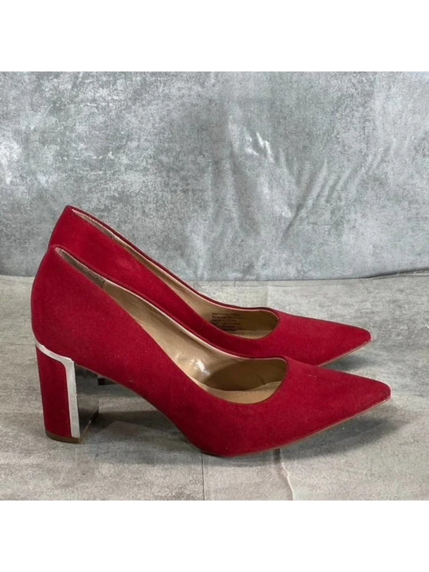 ALFANI Womens Red Metallic Heel Accent Cushioned Comfort Jensonn Pointed Toe Block Heel Slip On Leather Pumps Shoes 5.5 M