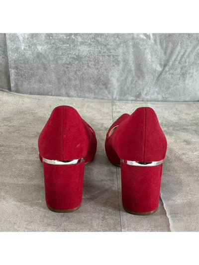 ALFANI Womens Red Metallic Heel Accent Cushioned Comfort Jensonn Pointed Toe Block Heel Slip On Leather Pumps Shoes 5.5 M