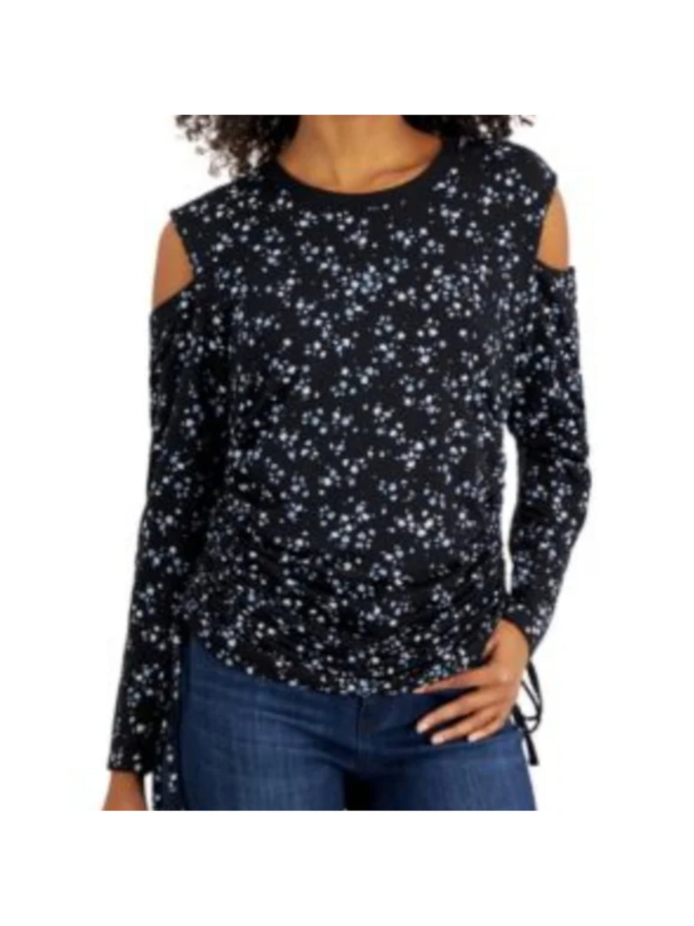 INC Womens Black Floral Long Sleeve Round Neck Top XL