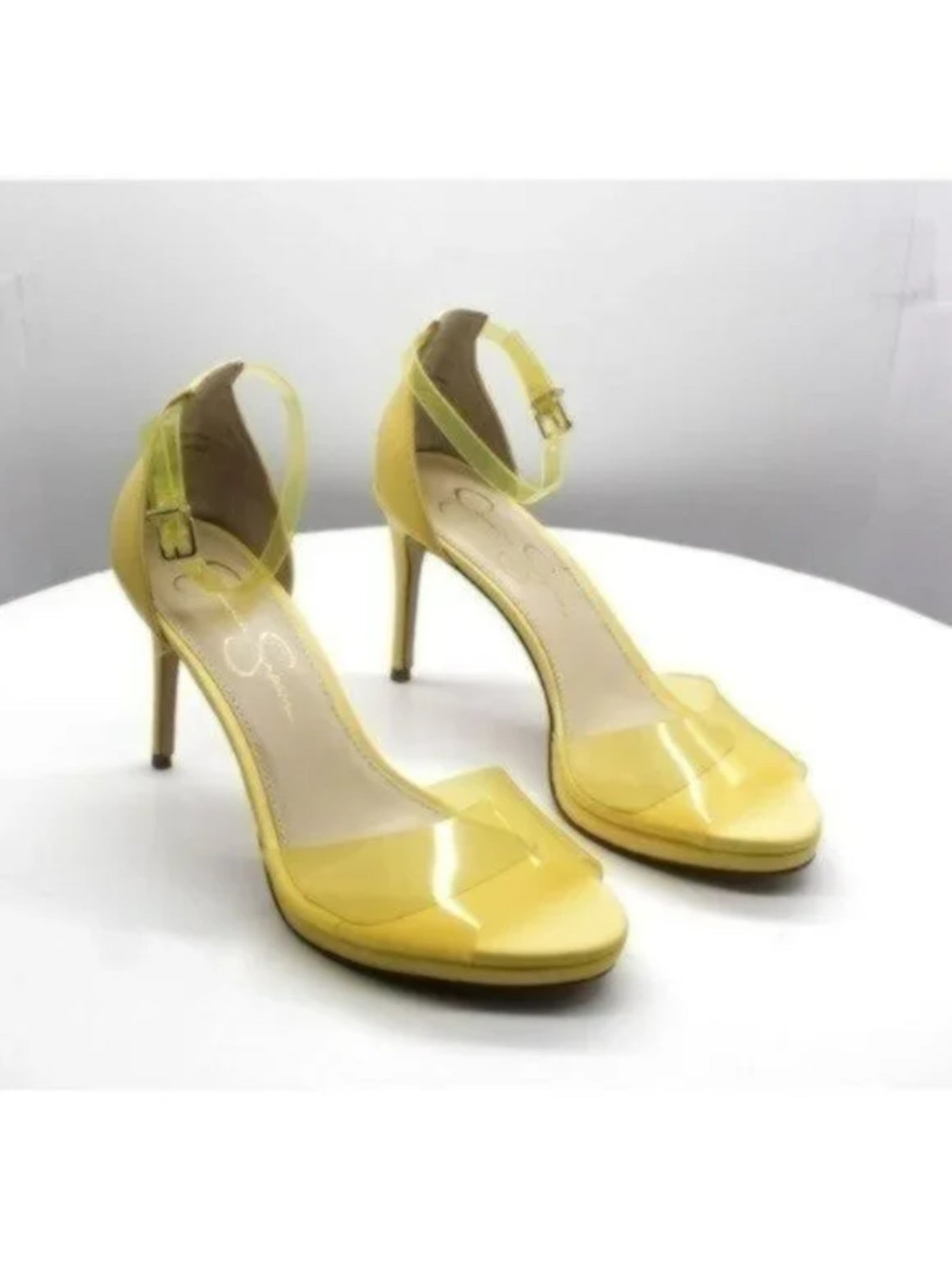 JESSICA SIMPSON Womens Yellow Translucent Ankle Strap Padded Daisile Round Toe Stiletto Buckle Heeled Sandal 6.5 M