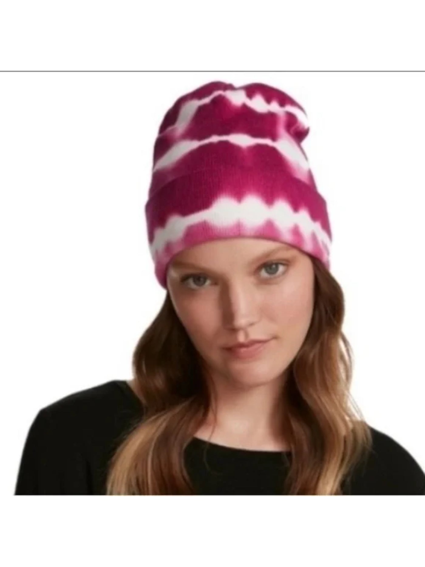 STEVE MADDEN Womens Magenta Tie-Dyed Knit Fitted Foldover Brim  Logo Hardware Beanie Hat Cap