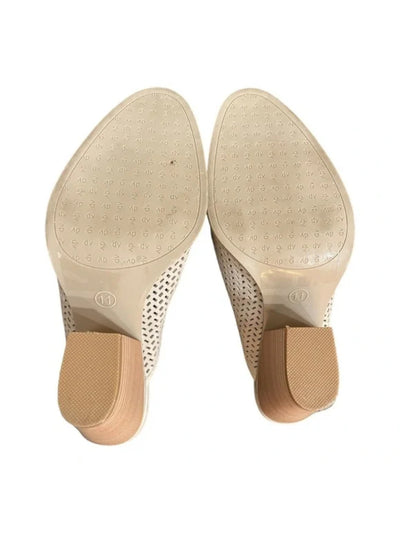 DOLCE VITA Womens Ivory Woven Padded Hudson Almond Toe Block Heel Slip On Leather Heeled Mules Shoes