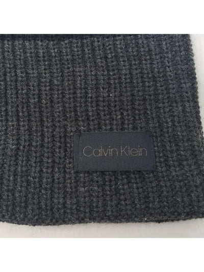 CALVIN KLEIN Black Color Block Logo Patch Knit Ribbed Winter Beanie Hat Cap