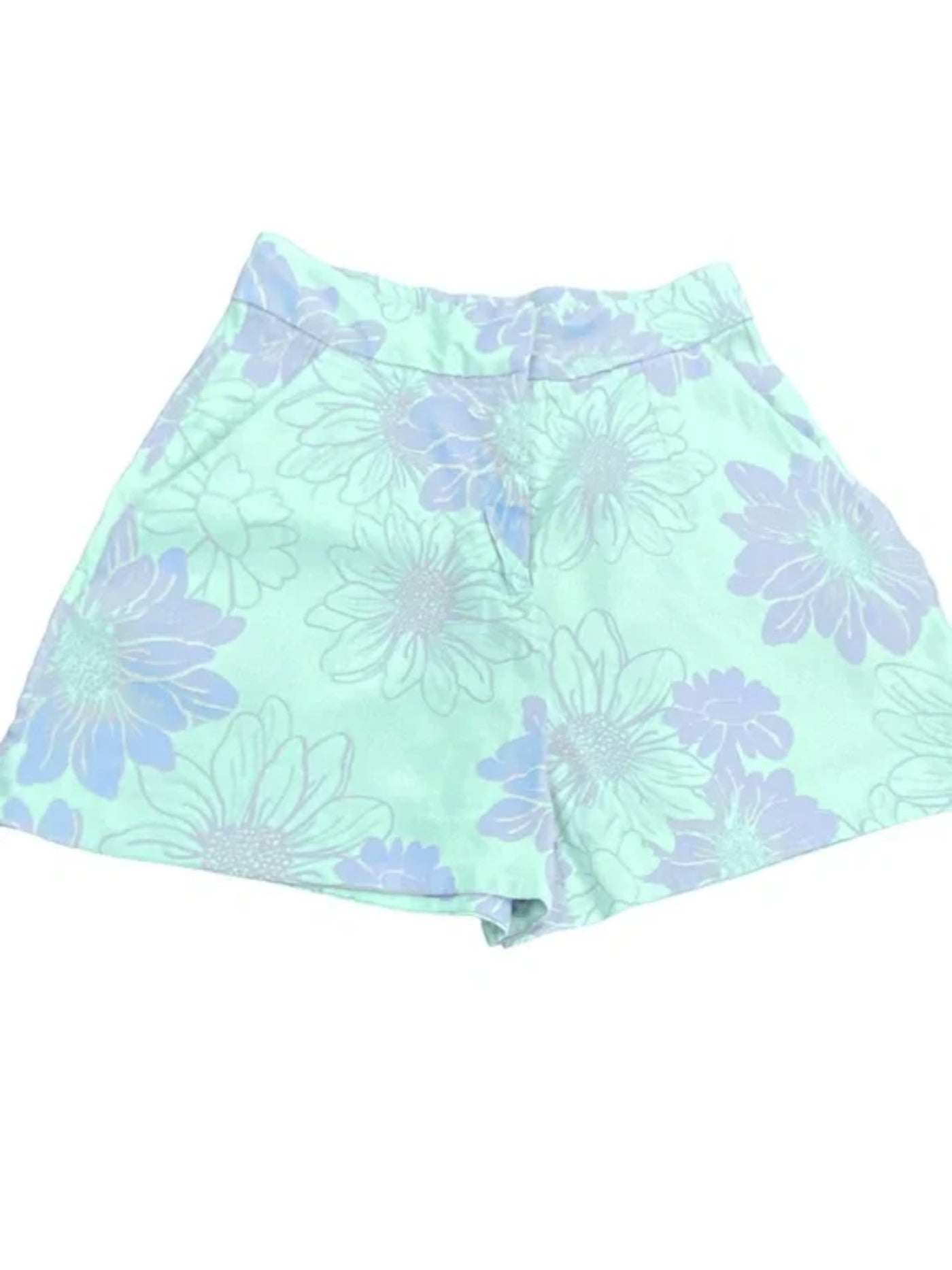 LEYDEN Womens Aqua Zippered Pocketed Wide Leg Floral High Waist Shorts M