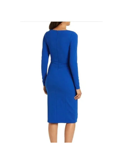 RACHEL RACHEL ROY Womens Blue Zippered Cut Out Lined Long Sleeve Scoop Neck Midi Party Sheath Dress L