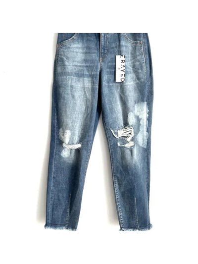 FRAYED JEANS Womens Blue Denim Pocketed Zippered Relaxed Fit Cuffed Pants 29