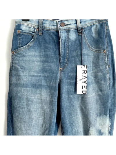 FRAYED JEANS Womens Blue Denim Pocketed Zippered Relaxed Fit Cuffed Pants 29