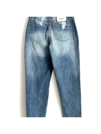 FRAYED JEANS Womens Blue Denim Pocketed Zippered Relaxed Fit Cuffed Pants 29