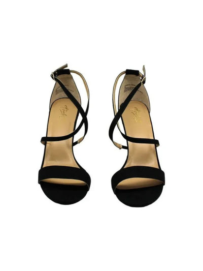 THALIA SODI Womens Black Strappy Padded Darria Round Toe Stiletto Buckle Dress Heeled Sandal 9.5 M