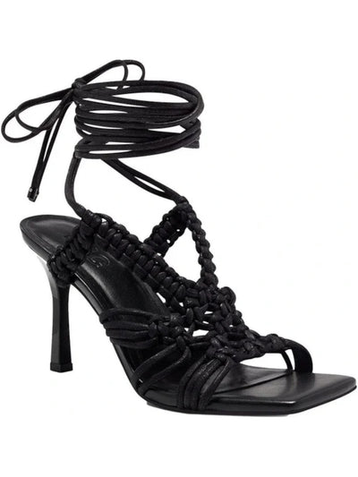 INC Womens Black Strappy Woven Brayd Square Toe Stiletto Lace-Up Dress Heeled Sandal 10 M