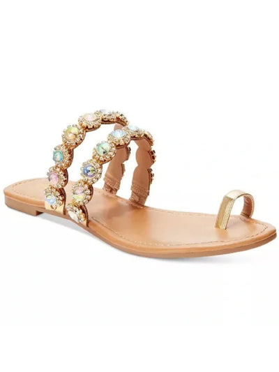 THALIA SODI Womens Gold Mixed Media Toe Ring Rhinestone Embellished Joya Round Toe Slip On Sandals Shoes 7 M