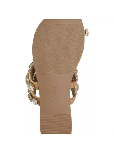 THALIA SODI Womens Gold Mixed Media Toe Ring Rhinestone Embellished Joya Round Toe Slip On Sandals Shoes M