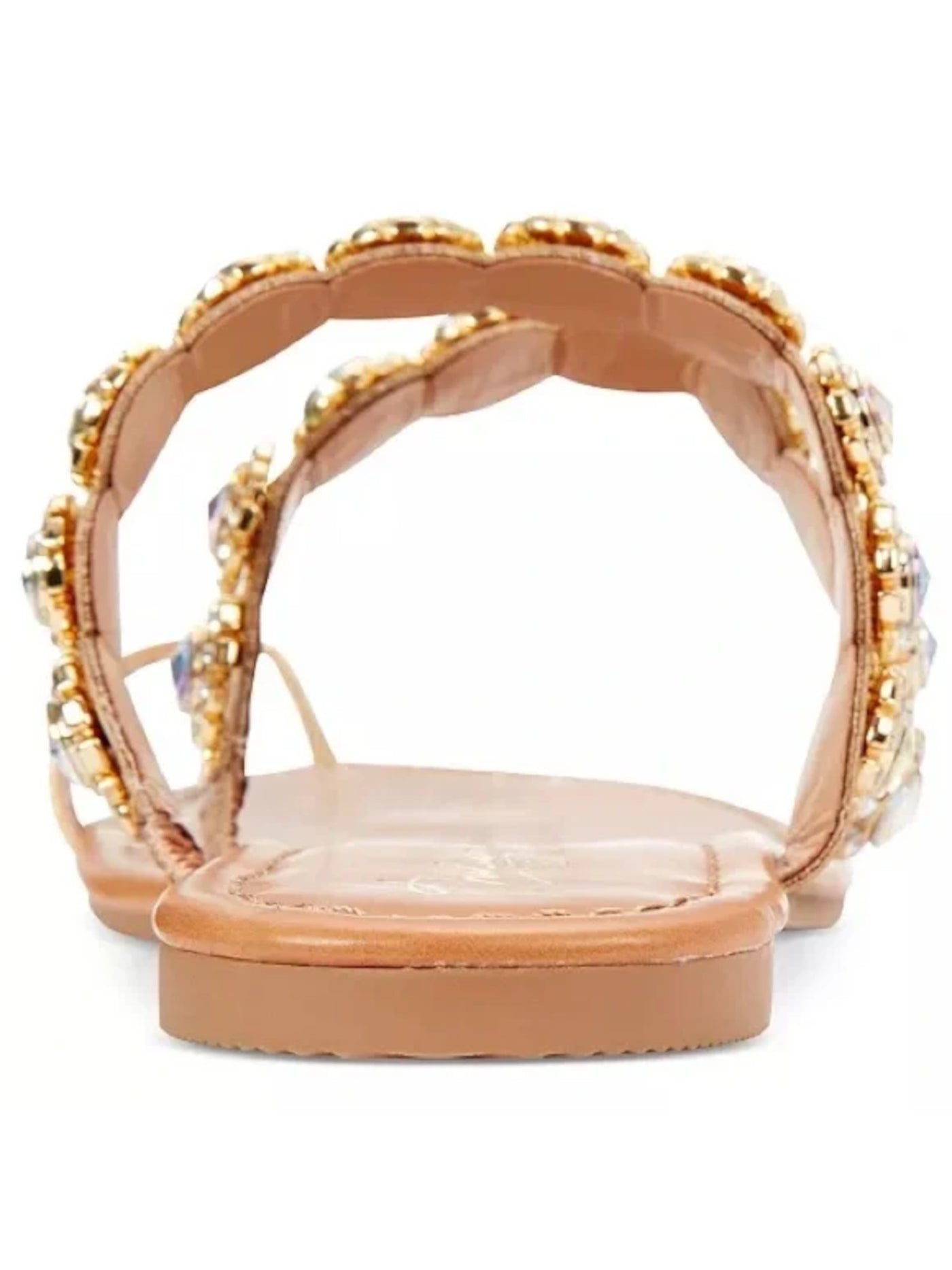 THALIA SODI Womens Gold Mixed Media Toe Ring Rhinestone Embellished Joya Round Toe Slip On Sandals Shoes 7 M