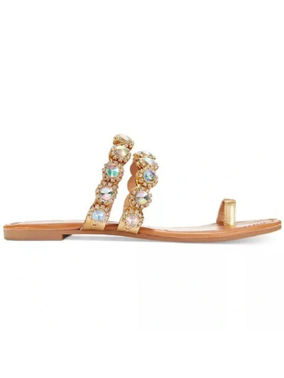 THALIA SODI Womens Gold Mixed Media Toe Ring Rhinestone Embellished Joya Round Toe Slip On Sandals Shoes 12 M