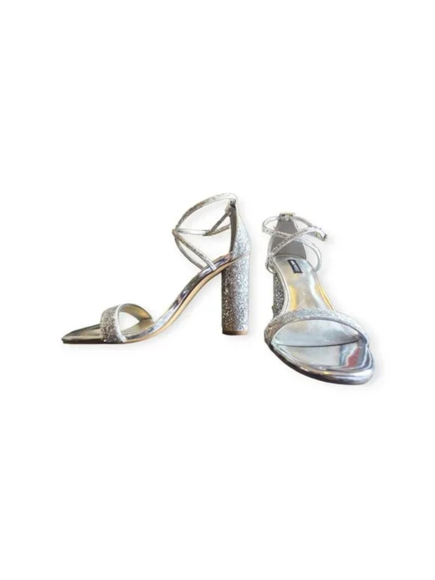 NINE WEST Womens Silver Embellished Adjustable Celebra Open Toe Buckle Dress Sandals Shoes 8 M