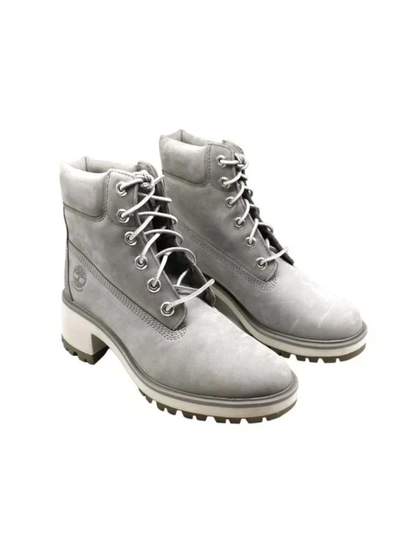TIMBERLAND Womens Gray Padded Lug Sole Waterproof Kinsley Round Toe Block Heel Lace-Up Leather Boots Shoes 9.5