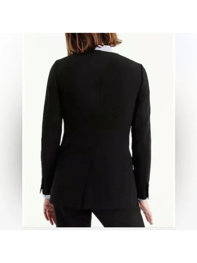 J CREW Womens Black Pocketed Lined Collarless Back Vent Wear To Work Blazer Jacket 00