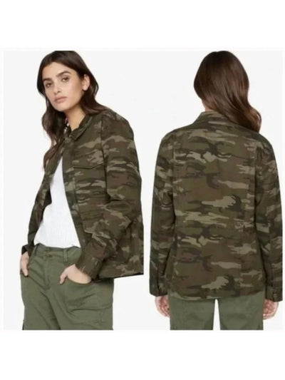 SANCTUARY Womens Green Zippered Pocketed Adjustable Banded Waist Camouflage Military Jacket Plus 3X