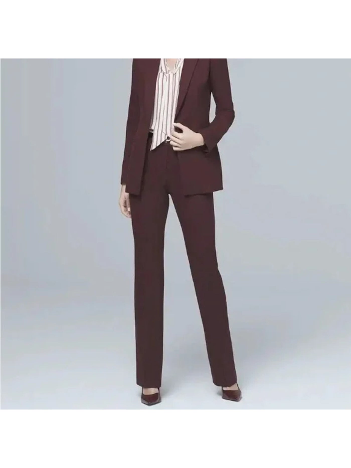 WHITE HOUSE BLACK MARKET Womens Burgundy Textured Zippered Pocketed Wear To Work Straight leg Pants 00