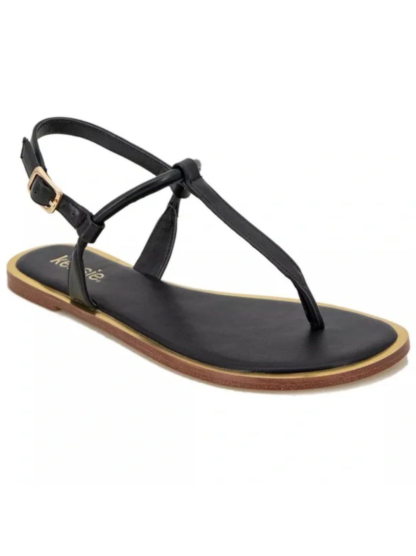 KENSIE Womens Black Color Block T-Strap Padded Bradie Open Toe Buckle Thong Sandals Shoes 10 M