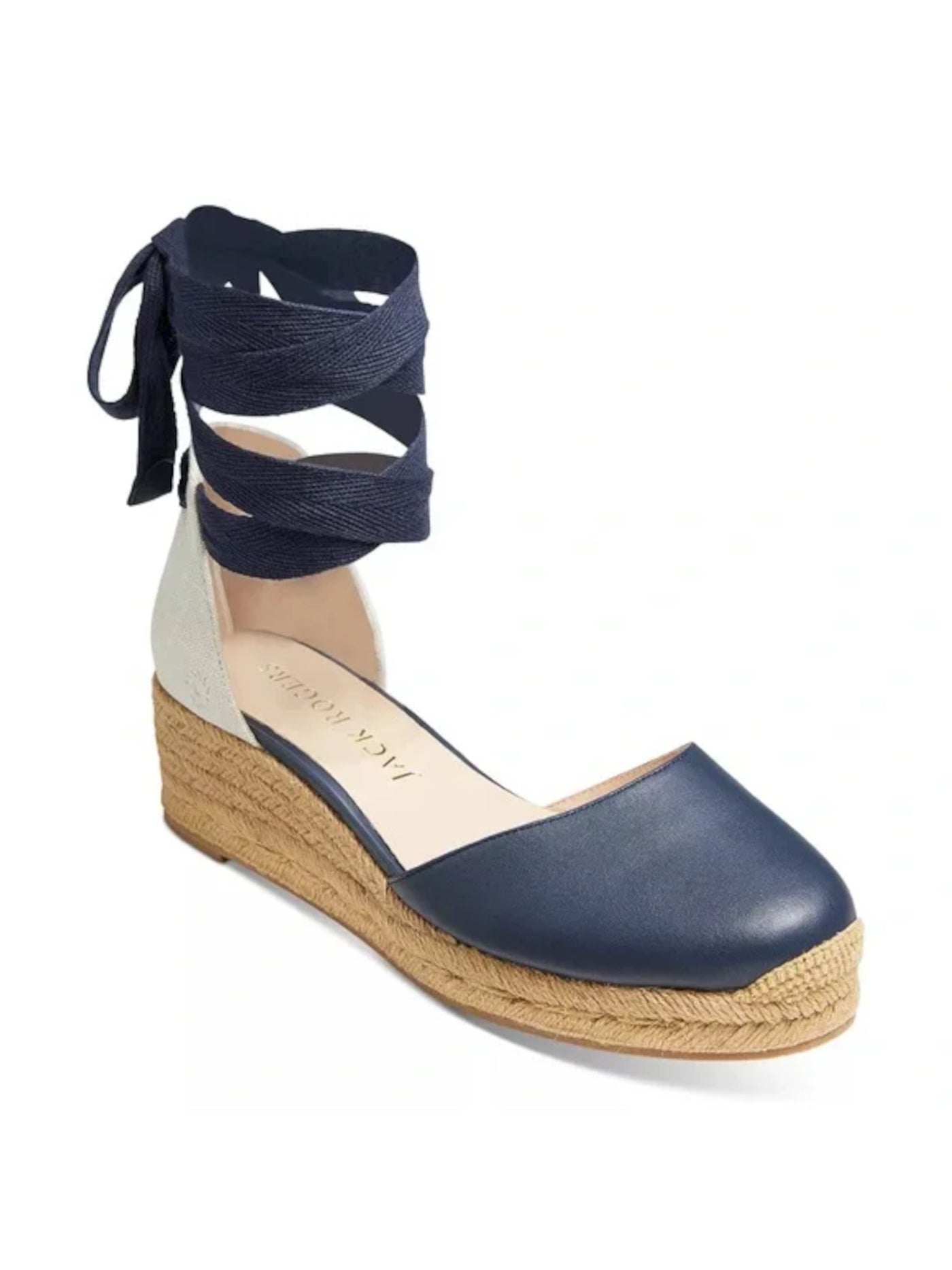 JACK ROGERS Womens Navy Mixed Media 1" Platform Wrapping Ankle Padded Palmer Round Toe Wedge Lace-Up Leather Espadrille Shoes 5.5