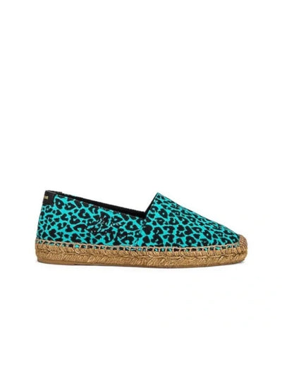 SAINT LAURENT Womens Aqua Animal Print Round Toe Slip On Espadrille Shoes 36.5