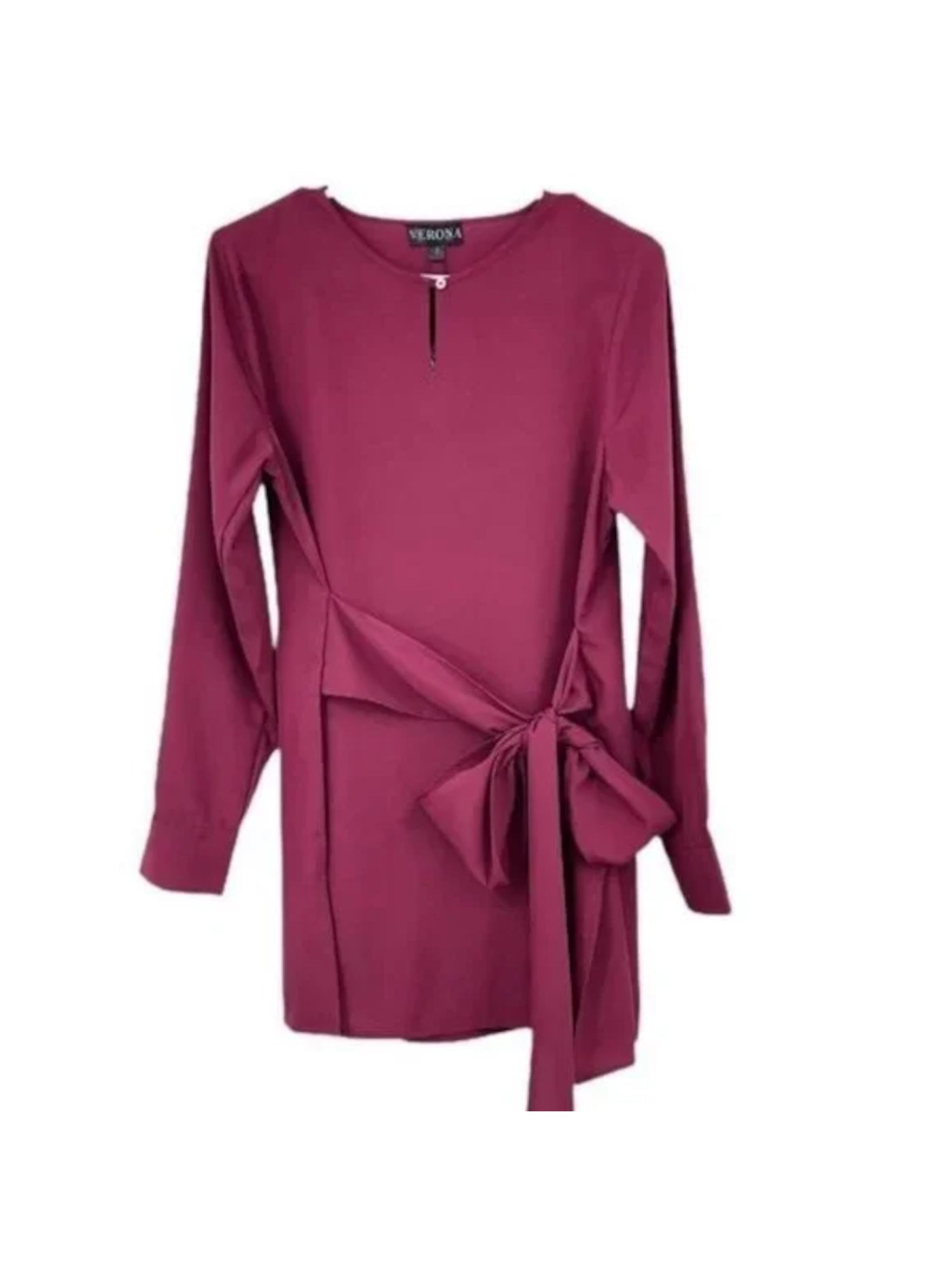 VERONA Womens Burgundy Cuffed Sleeve Keyhole Tunic Top S