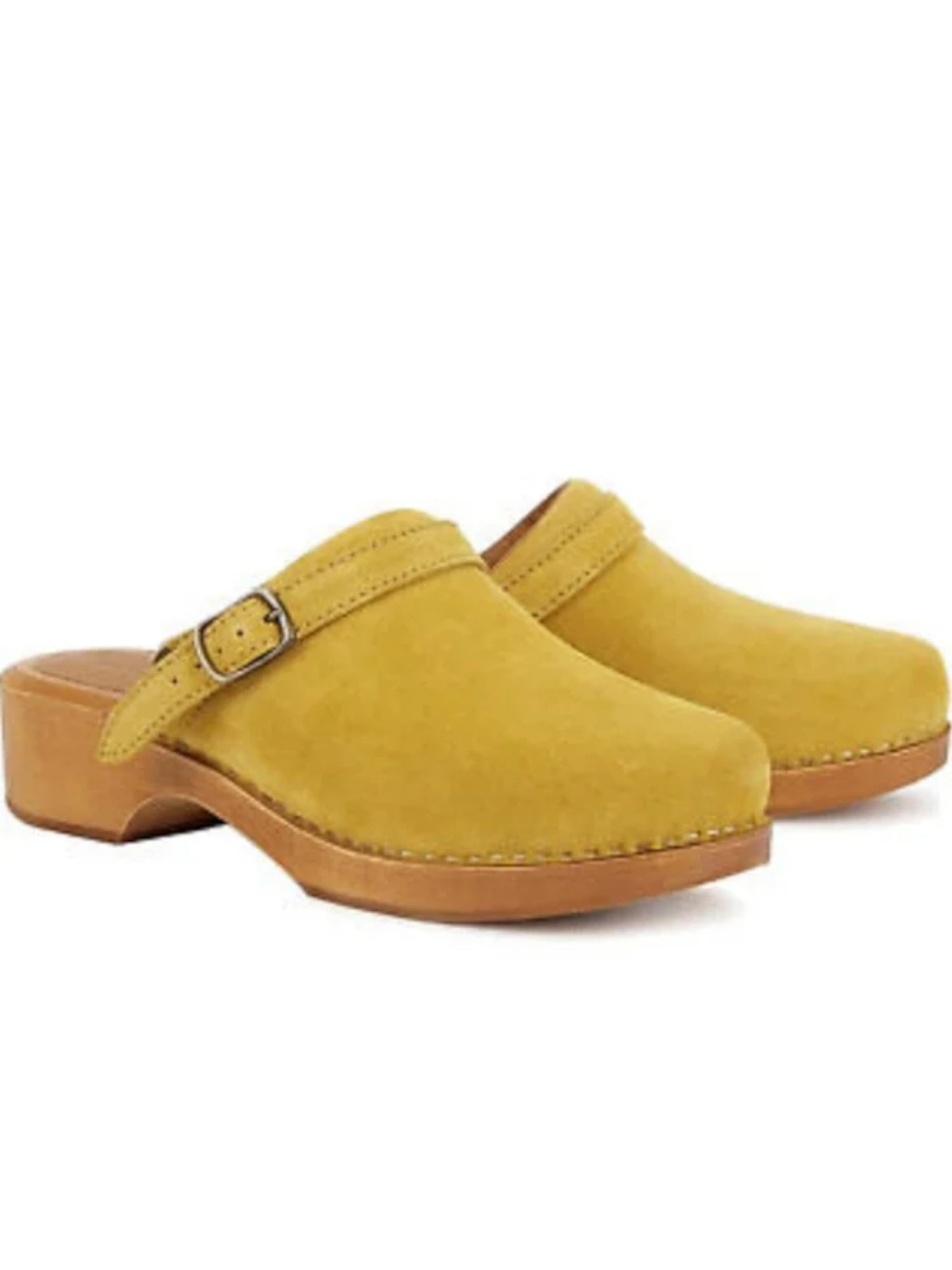 REDONE Womens Yellow Padded 70s Round Toe Block Heel Buckle Leather Clogs Shoes 36