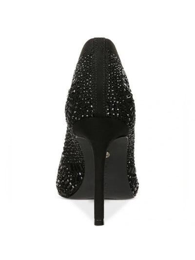 THALIA SODI Womens Black Stretch Knit Rhinestone Cushioned Karmen Pointed Toe Stiletto Slip On Dress Booties 7.5 M