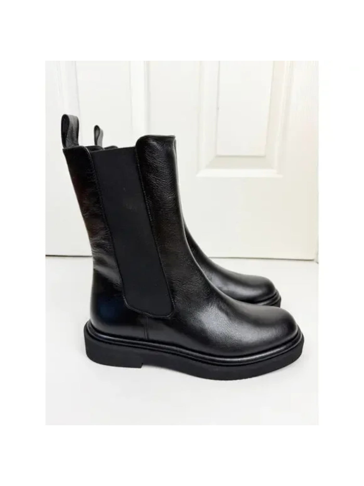 PALOMA BARCELO Womens Black 1" Platform Goring Padded Aubrey Round Toe Block Heel Leather Chelsea Boot 38