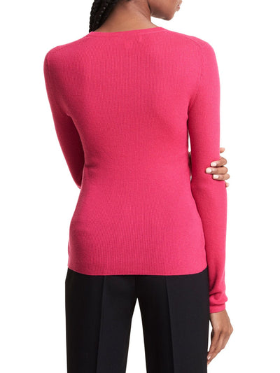 MICHAEL KORS Womens Pink Ribbed Long Sleeve Crew Neck Sweater XL