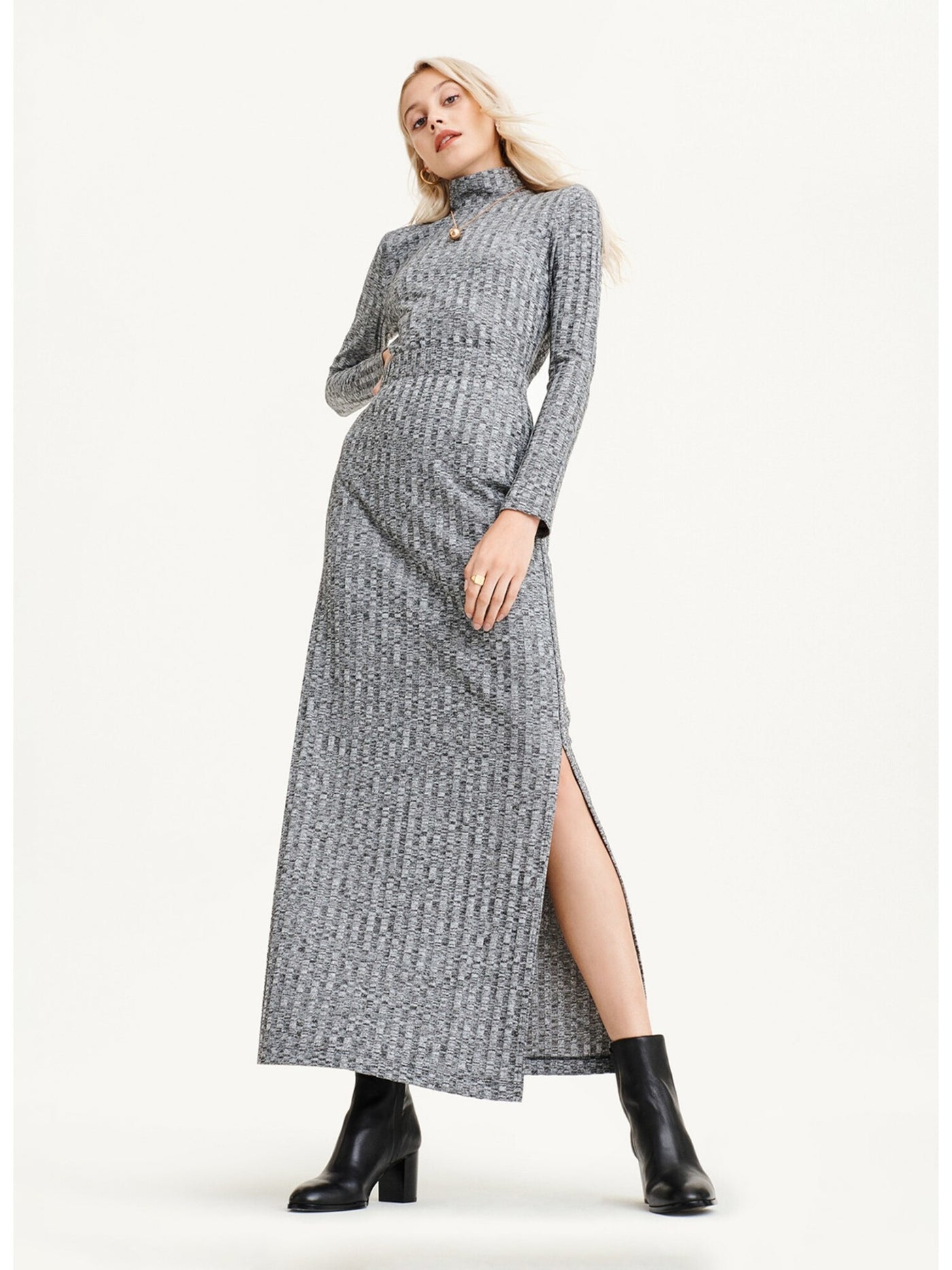 DKNY Womens Gray Stretch Ribbed Elastic Waist Side Slits Heather Tea-Length Wear To Work Pencil Skirt S