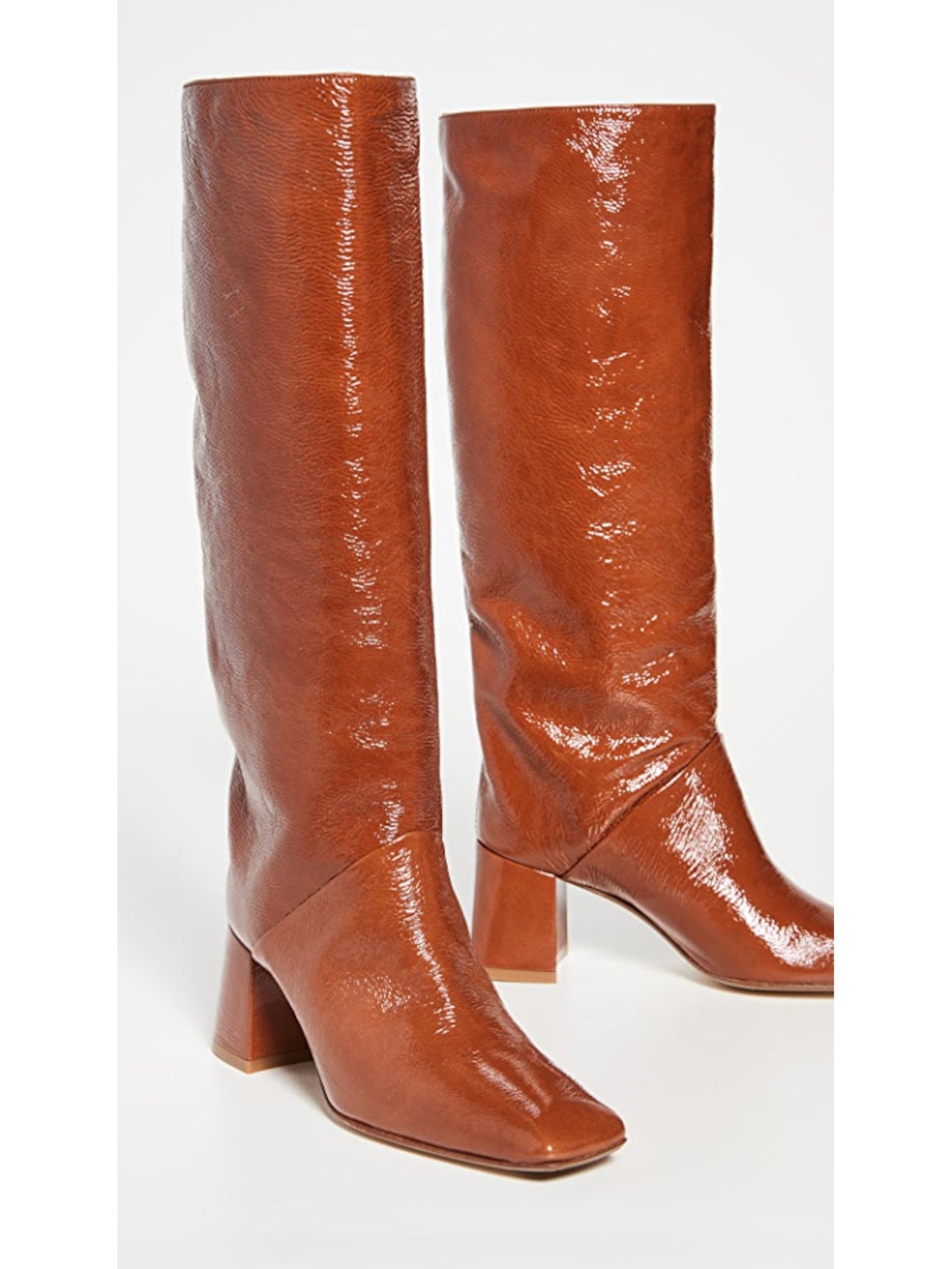 MISTA Womens Brown Comfort Finola Square Toe Block Heel Leather Slouch Boot 35