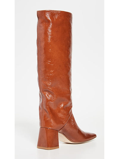 MISTA Womens Brown Comfort Finola Square Toe Block Heel Leather Slouch Boot 35