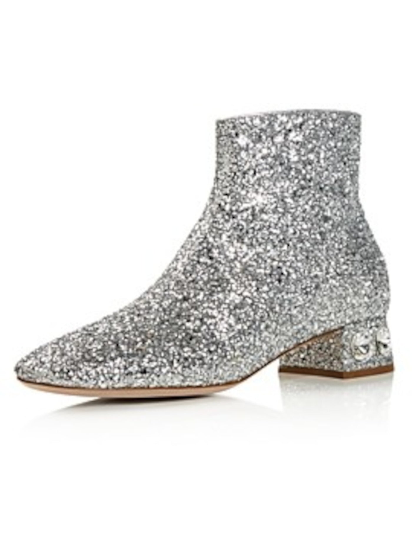 MIU MIU Womens Argento Silver Glitter Embellished Round Toe Block Heel Zip-Up Booties 37