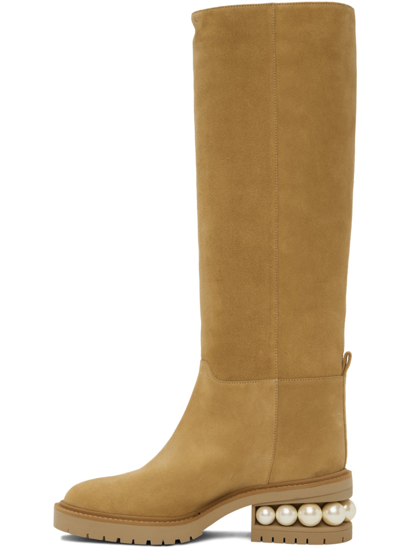 NICHOLAS KIRKWOOD Womens Beige Ankle Pull-Tab Lug Sole Embellished Padded Casati Round Toe Block Heel Leather Riding Boot 36.5