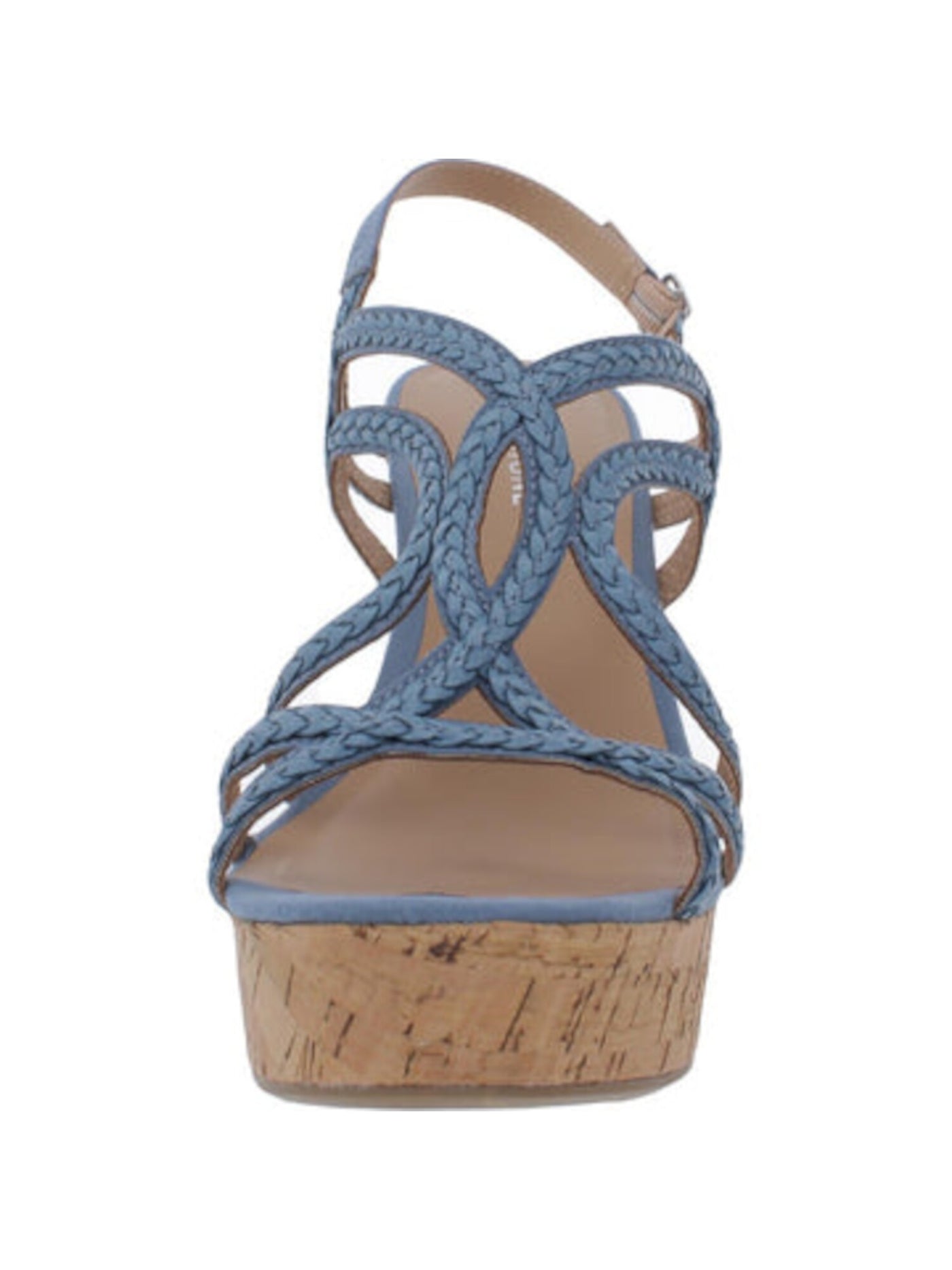 SUN STONE Womens Blue 1" Platform Braided Adjustable Strap Nadiya Round Toe Block Heel Buckle Dress Slingback Sandal 10 M