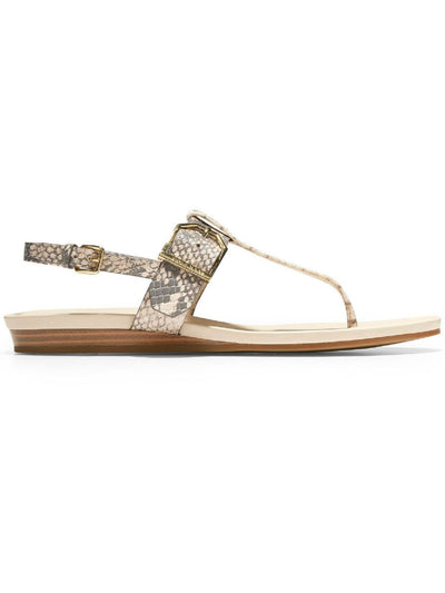 COLE HAAN Womens Beige Snakeskin Buckle Accent Cushioned Francine Round Toe Wedge Buckle Leather Slingback Sandal 9.5 B