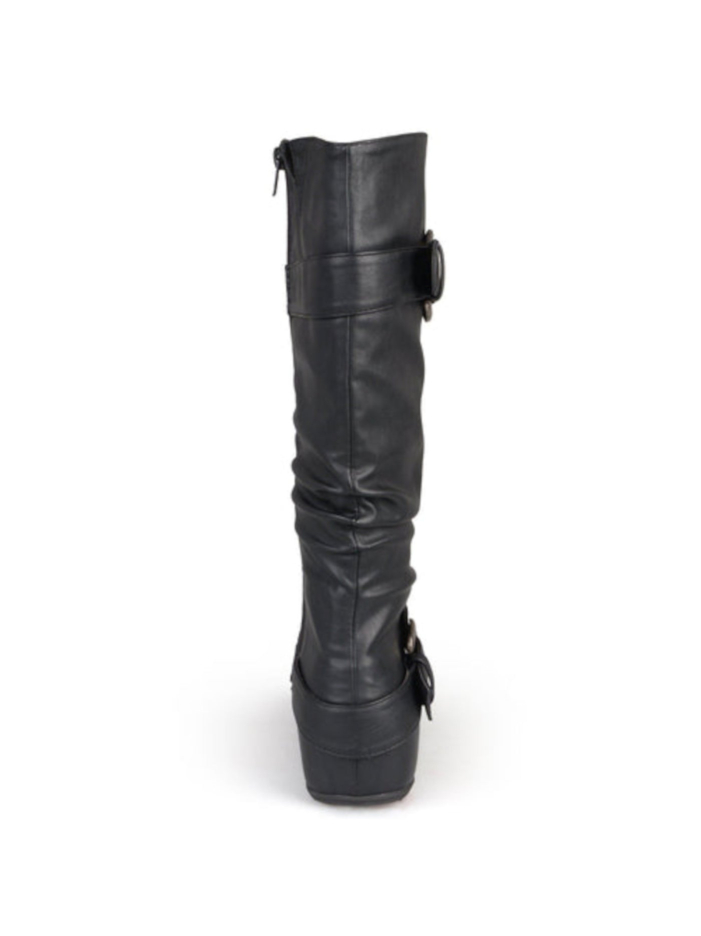 JOURNEE COLLECTION Womens Black Buckle Accent Cushioned Hidden Heel Paris Round Toe Wedge Zip-Up Slouch Boot 7.5