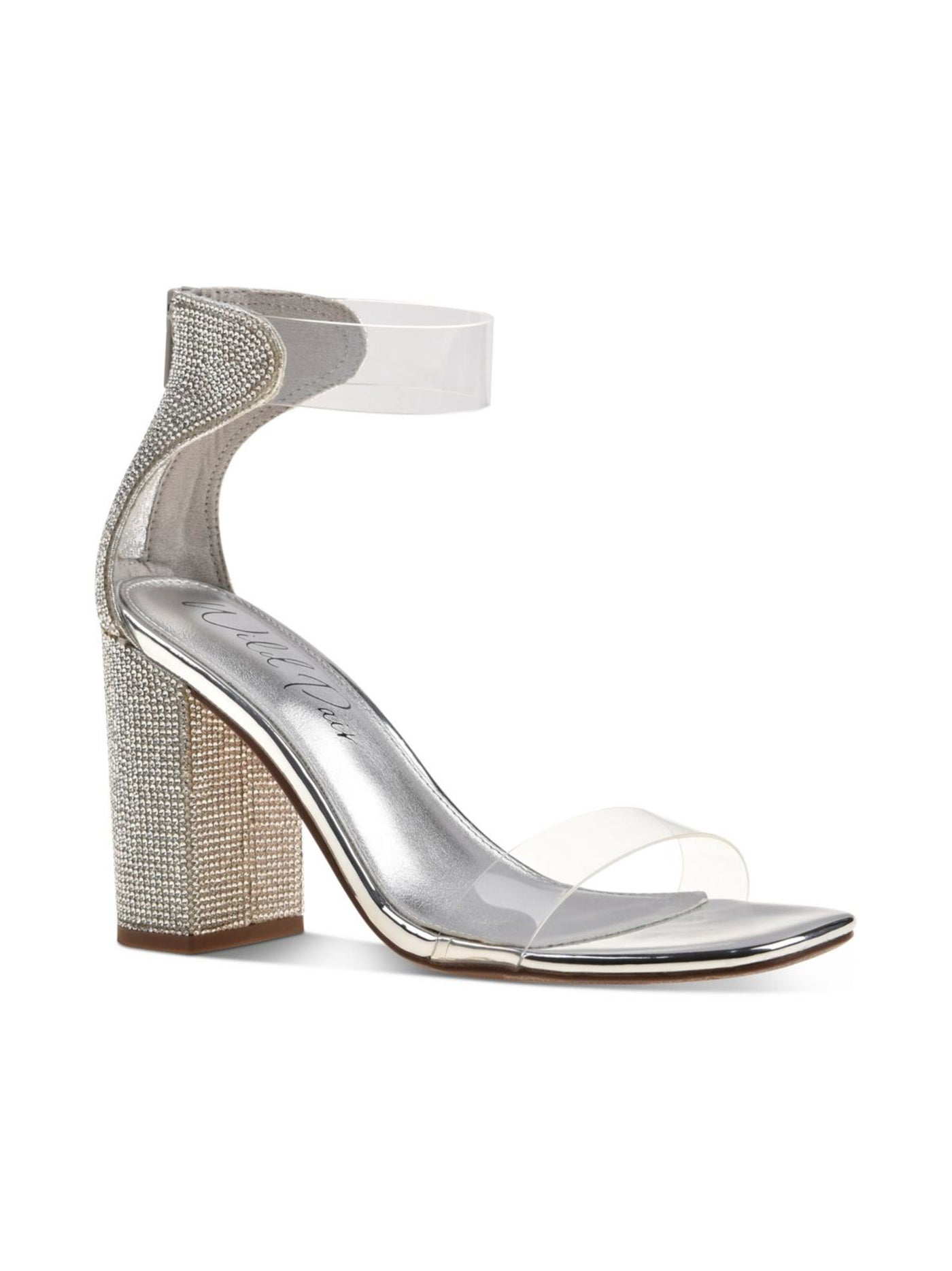 WILD PAIR Womens Silver Embellished Padded Trixiee Square Toe Block Heel Zip-Up Dress Heeled Sandal 12 M